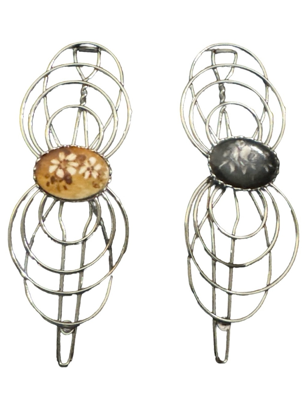 Hair Clips with Yellow and Gray Floral Cabochons